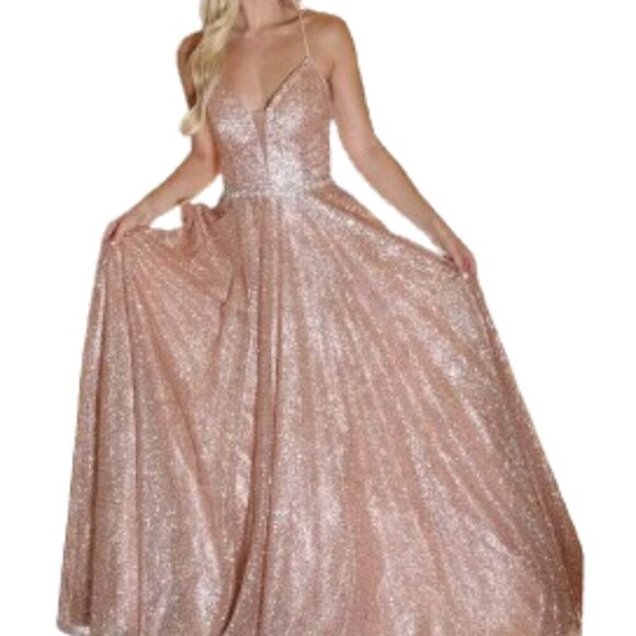 NWT Dancing Queen 4086 Glitters Prom Dress Rose Gold Size M - Picture 1 of 4